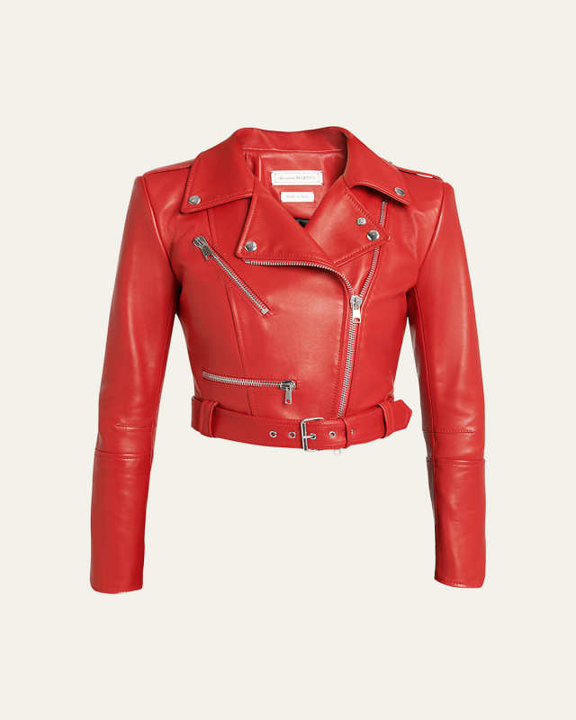 Cropped Leather Biker Jacket